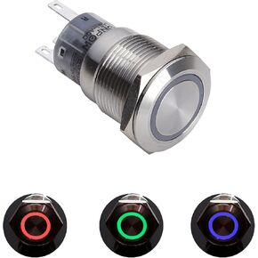 19 ملم ثلاثي الألوان (RGB) حلقة 12 فولت LED مضيئة، مفتاح ضغط من الفولاذ المقاوم للصدأ in Kuwait
