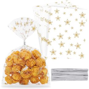 Bosose 100 Pcs 3"X 5" Star Cellophane Bags with Twist Ties - Clear Goodie Bags for Treats, Candy, Cookies and Storage - Ideal for Parties, Weddings, and Bakeries