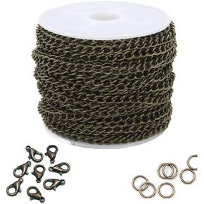 1 Roll 30FT 4x3mm Cable Link Chain with Jump Rings & Lobster Clasps for Necklace Earrings Bracelets Jewelry Making Art Craft (Antique Bronze)