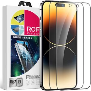 ROFI for iPhone 14 Pro Screen Protector 6.1 inch Anti Blue Light, HD Clear Full Screen Film, Eye Protection, Easy to Install, 9H Hardness, Anti-scratch, Bubble-free Tempered Glass-2PCS