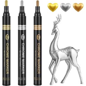 Liquid Mirror Chrome Markers - 3 Colors Permanent High Gloss Waterproof Pens for Metal Model, Repairing, Resin Supplies, Plastic Painting or DIY Art Projects (Round Tip 2-3mm)