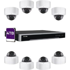 LINOVISION POE Security Camera System with 16 Channel 4K Hik Connect NVR, 4TB HDD, (8) 6MP Outdoor PoE Dome Cameras with Mic for One Way Audio, Guarding Vision App, Surveillance for Business