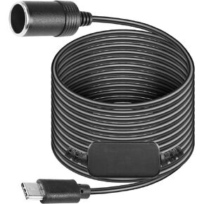 CERRXIAN 10FT USB C Male to 12V Car Cigarette Lighter Socket Adapter Power Cable for Dash Cam, GPS, Car Led Light Strips-3m
