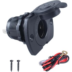 Car Cigarette Lighter Socket DC 12V Waterproof Power Outlet Adapter Replacement with Terminals Wires and Screws for Marine Boat Motorcycle, Boat, Car,Truck, RV, ATV