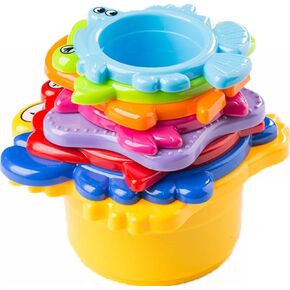Baby Bath Toy - Beach Stacking Cups for Boys and Girls - Bath Tub Toys for Toddlers and Kids - 8 pcs