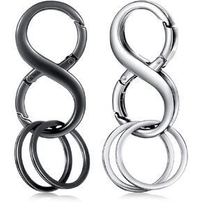 2 Pieces 8 Shape Car Key Chains Zinc Alloy Detachable Key Chain with 2 Extra Key Rings Heave Duty Car Business Keychain for Men and Women Gift Keychains (Black, Silver)