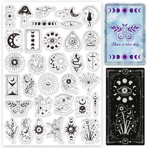 ACRNIGHEET Moon Phase Clear Stamps for Card Making 11.7x8.3inches Moon Transparent Stamps 33 Styles Moon and Star Element Silicone Seal for DIY Scrapbooking Decorative Clear Stamps for Journals Album