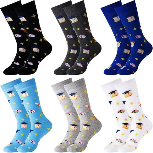 6 أزواج من الجوارب المبتكرة لهدايا التخرج، جوارب فئة 2024 للنساء والرجال الخريجين للجنسين جوارب كاجوال للطاقم، 6 ألوان in Kuwait