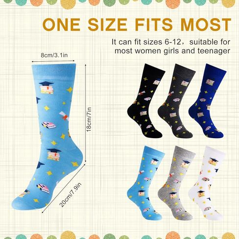 6 أزواج من الجوارب المبتكرة لهدايا التخرج، جوارب فئة 2024 للنساء والرجال الخريجين للجنسين جوارب كاجوال للطاقم، 6 ألوان in Kuwait