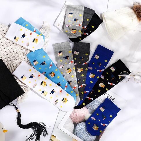 6 أزواج من الجوارب المبتكرة لهدايا التخرج، جوارب فئة 2024 للنساء والرجال الخريجين للجنسين جوارب كاجوال للطاقم، 6 ألوان in Kuwait