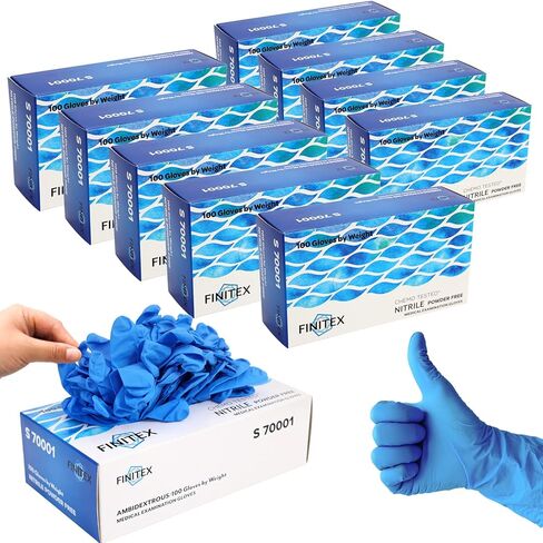 قفازات FINITEX Nitrile للفحص الطبي للاستعمال مرة واحدة، 4 مل خالية من المسحوق، خالية من اللاتكس، 1000 قطعة، قفازات تنظيف المنزل للطعام in Kuwait