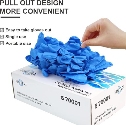 قفازات FINITEX Nitrile للفحص الطبي للاستعمال مرة واحدة، 4 مل خالية من المسحوق، خالية من اللاتكس، 1000 قطعة، قفازات تنظيف المنزل للطعام in Kuwait