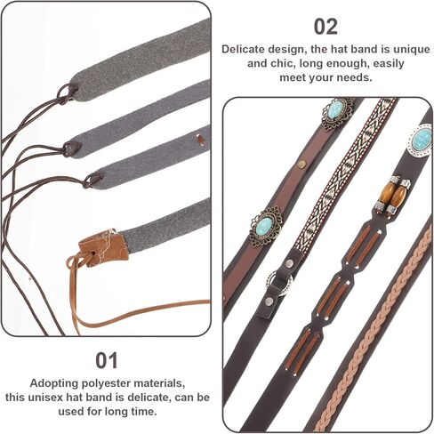 ريفي ديكور 4 قطعة قبعة الفرقة استبدال اليدوية العرقية الغربية قبعة أحزمة ل القش ورأى فيدورا قبعات بنما البلد ديكور in Kuwait