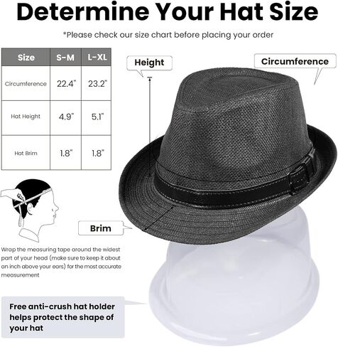 Simplicity Black Fedora Hat for Men and Straw Fedora Hats for Men/Women Black L/XL in Saudi Arabia