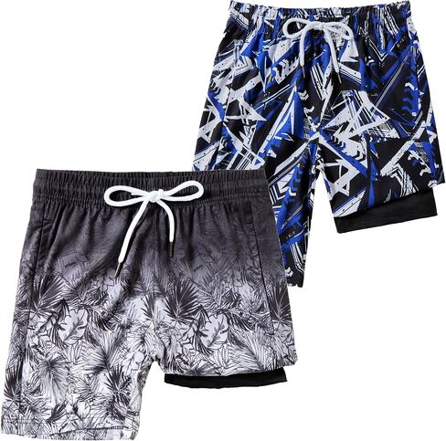 IRELIA 2 Pack Boys 2 in 1 Swim Trunks Boxer Brief Liner Compression Swimming Shorts Quick Dry Swimwear in Saudi Arabia