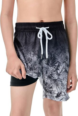 IRELIA 2 Pack Boys 2 in 1 Swim Trunks Boxer Brief Liner Compression Swimming Shorts Quick Dry Swimwear in Saudi Arabia