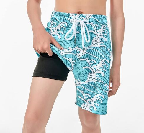 IRELIA 2 Pack Boys 2 in 1 Swim Trunks Boxer Brief Liner Compression Swimming Shorts Quick Dry Swimwear in Saudi Arabia