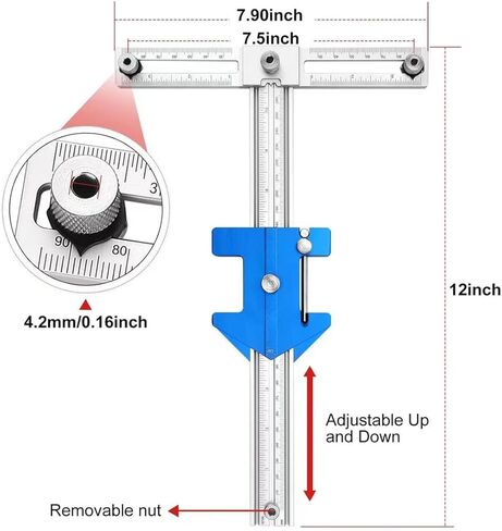 أداة تهزهز أجهزة الخزانة ومسطرة زاوية النجارة مع توقف منزلق 45 درجة و60 درجة، أداة تهزهز بمقبض خزانة قابلة للتعديل، دليل حفر لتحديد موقع الثقب لتركيب مقبض درج الباب والسحب in Kuwait