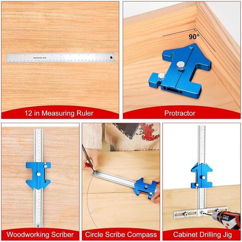 أداة تهزهز أجهزة الخزانة ومسطرة زاوية النجارة مع توقف منزلق 45 درجة و60 درجة، أداة تهزهز بمقبض خزانة قابلة للتعديل، دليل حفر لتحديد موقع الثقب لتركيب مقبض درج الباب والسحب in Kuwait
