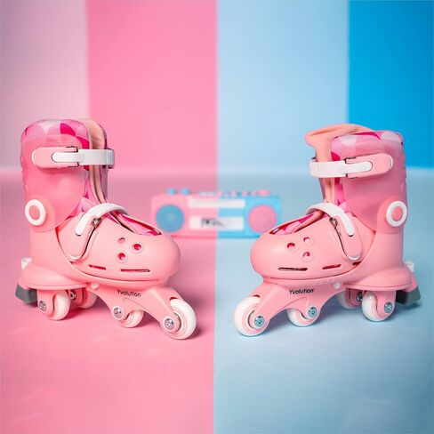 Yvolution Kids Learner Training Skates for Beginner, 2 in 1 Adjustable Roller Skates, Converts from Tri-Wheel to Inline Skates, No Tool Needed for Girls Boys 2+ Years Old, US Size 7-11 (Pink) in Saudi Arabia