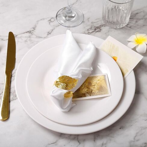 16-Pack Gold Napkin Rings and Satin Napkins 8-Piece Set, Smooth Fabric Napkins and Napkin Holders for Wedding Reception Personalized Napkins Bride's Wedding Banquet Napkins (White, 17 x 17 inches) in Saudi Arabia