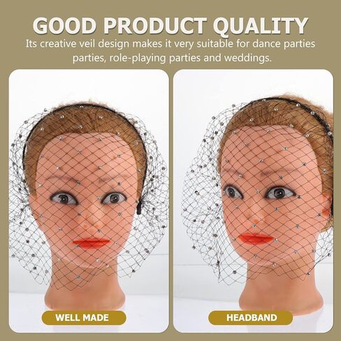 Beaupretty Rhinestone Mesh Veil Headband Vintage Veil Hair Hoop Bridal Wedding Tea Party Mesh Headdress for Women Girls (White) in Saudi Arabia