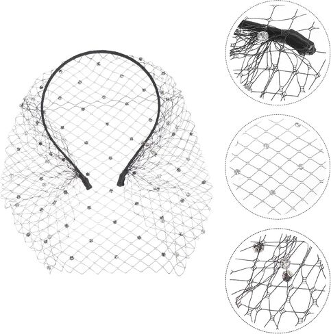 Beaupretty Rhinestone Mesh Veil Headband Vintage Veil Hair Hoop Bridal Wedding Tea Party Mesh Headdress for Women Girls (White) in Saudi Arabia