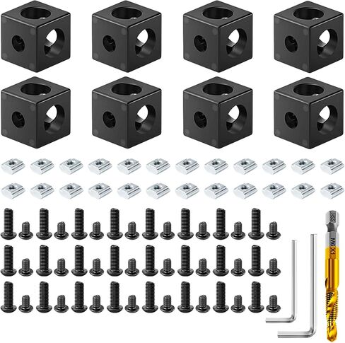 ترقية 8 قطع مكعب دعامة زاوية من سلسلة 2020 باللون الأسود (20 × 20 × 20 مم)، تتضمن 24 قطعة M5 ومسامير M6 وصواميل انزلاقية، 1 قطعة صنبور M6، 1 قطعة مفتاح ربط 3 مم و4 مم للفتحة 6 مم 20S ملحقات قضبان الألومنيوم in Kuwait