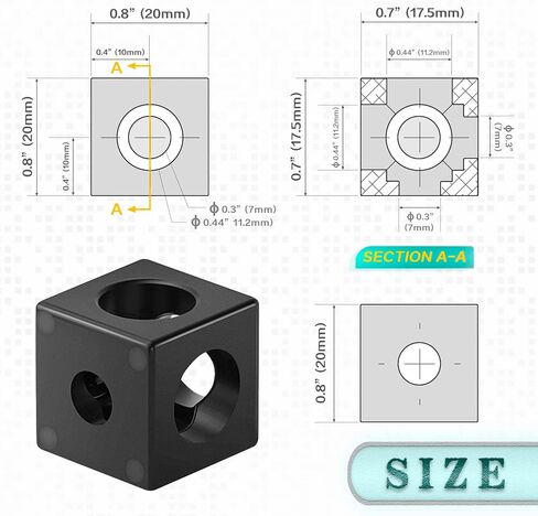 ترقية 8 قطع مكعب دعامة زاوية من سلسلة 2020 باللون الأسود (20 × 20 × 20 مم)، تتضمن 24 قطعة M5 ومسامير M6 وصواميل انزلاقية، 1 قطعة صنبور M6، 1 قطعة مفتاح ربط 3 مم و4 مم للفتحة 6 مم 20S ملحقات قضبان الألومنيوم in Kuwait