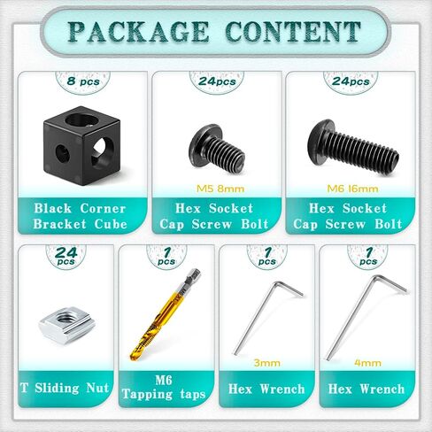 ترقية 8 قطع مكعب دعامة زاوية من سلسلة 2020 باللون الأسود (20 × 20 × 20 مم)، تتضمن 24 قطعة M5 ومسامير M6 وصواميل انزلاقية، 1 قطعة صنبور M6، 1 قطعة مفتاح ربط 3 مم و4 مم للفتحة 6 مم 20S ملحقات قضبان الألومنيوم in Kuwait