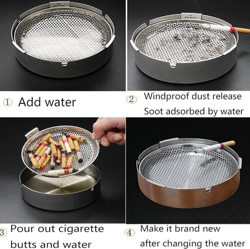 Outdoor Ashtrays for Cigarettes Patio with Filter Ash Tray Sets for Weed Metal Windproof Smokeless Large Ashtray for Home,Office,Indoor,Parties in Kuwait