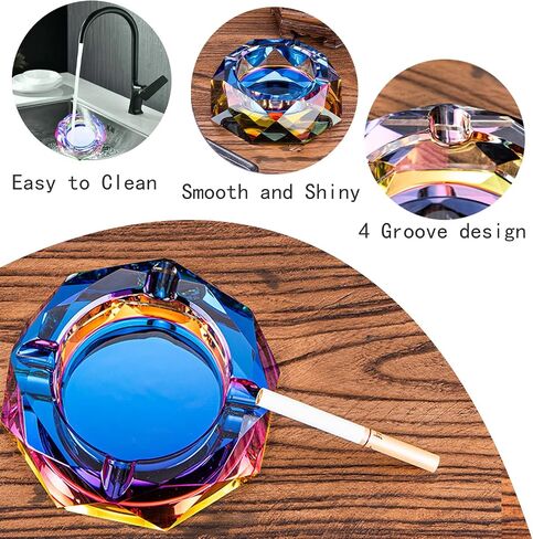 Crystal Ashtray, Crystal Outdoors Indoors Cigarette Ashtray Ash Tray Holder for Home Office Tabletop Decoration, Gift Ashtray, Beautiful Decoration Craft, Blue in Saudi Arabia