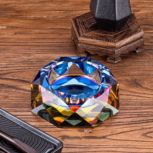 Crystal Ashtray, Crystal Outdoors Indoors Cigarette Ashtray Ash Tray Holder for Home Office Tabletop Decoration, Gift Ashtray, Beautiful Decoration Craft, Blue in Saudi Arabia