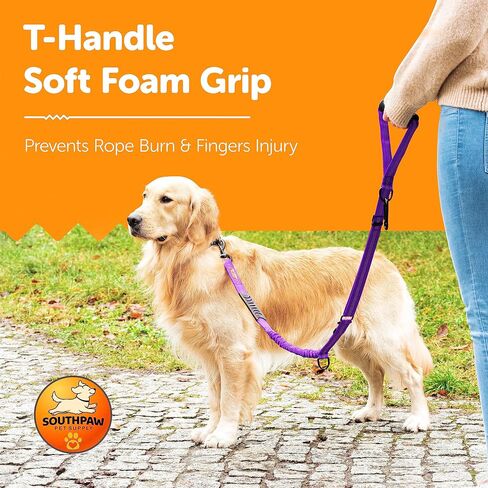 Shock Absorbing Bungee Dog Leash 4-7 ft. with Seatbelt Buckle and Comfortable Padded Handle, Reflective Extendable Heavy Duty Stretchy Tactical Dog Leash for Large Dogs That Pull (Purple) in Kuwait