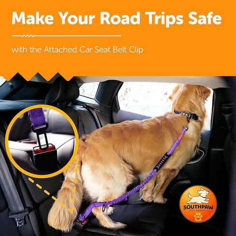 Shock Absorbing Bungee Dog Leash 4-7 ft. with Seatbelt Buckle and Comfortable Padded Handle, Reflective Extendable Heavy Duty Stretchy Tactical Dog Leash for Large Dogs That Pull (Purple) in Kuwait