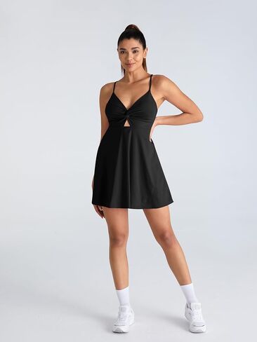 IFFEI Women's Spaghetti Straps Tennis Dress with Shorts and Pocket Open Back Lace Up Athletic Workout Dresses in Saudi Arabia