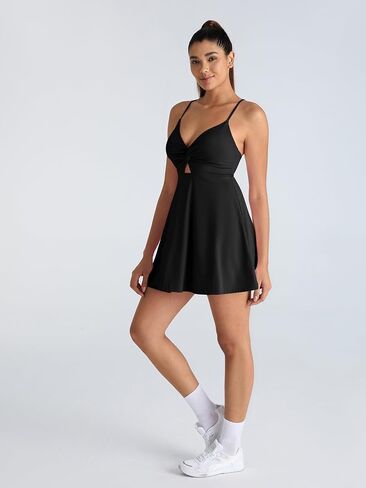 IFFEI Women's Spaghetti Straps Tennis Dress with Shorts and Pocket Open Back Lace Up Athletic Workout Dresses in Saudi Arabia