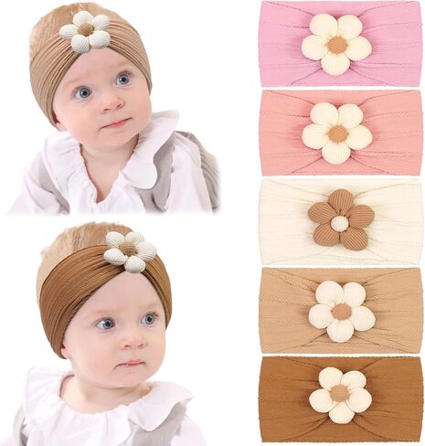 CÉLLOT 5 Pcs Baby Flower Headband, Baby Girls Nylon Headbands Super Stretchy Soft Headbands Baby Girl Accessories for Newborn Infant Toddler and Kids in Saudi Arabia