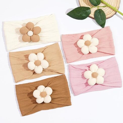CÉLLOT 5 Pcs Baby Flower Headband, Baby Girls Nylon Headbands Super Stretchy Soft Headbands Baby Girl Accessories for Newborn Infant Toddler and Kids in Saudi Arabia