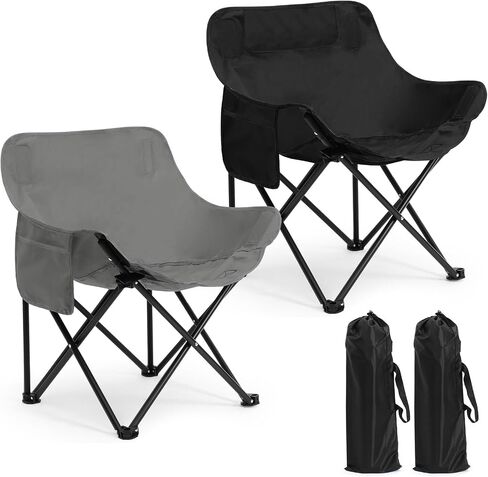 2 Pack Folding Camping Chairs Portable, Black, Solid Color in Saudi Arabia