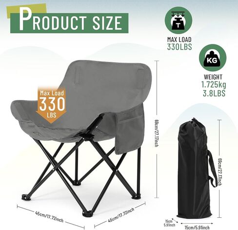 2 Pack Folding Camping Chairs Portable, Black, Solid Color in Saudi Arabia