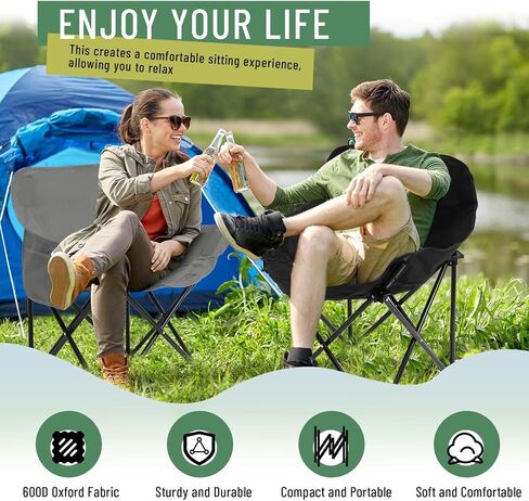 2 Pack Folding Camping Chairs Portable, Black, Solid Color in Saudi Arabia