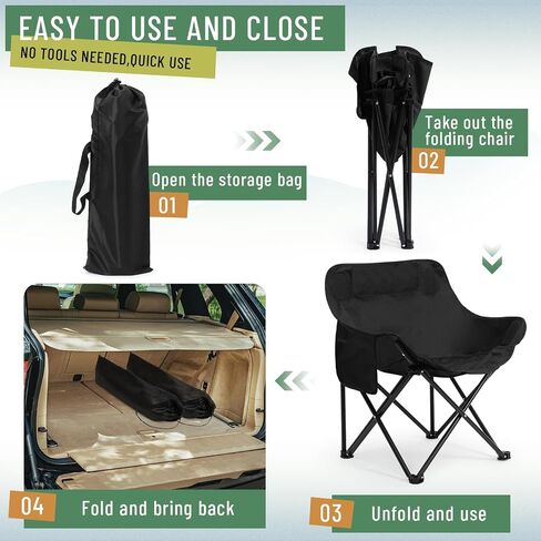 2 Pack Folding Camping Chairs Portable, Black, Solid Color in Saudi Arabia