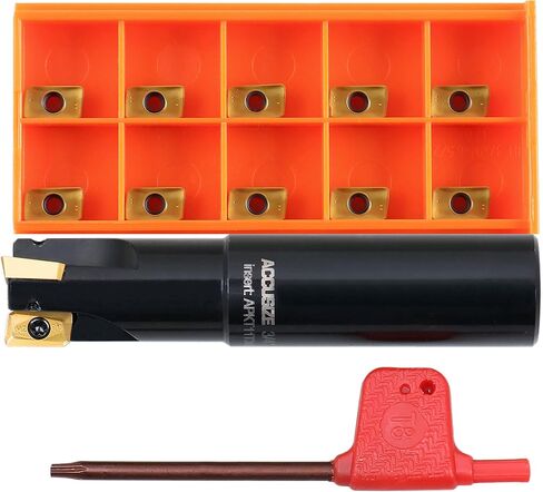 Accusize Industrial Tools 3/4'' Cutting Diameter 90 Deg Square Shoulder Indexable End Mill Plus 13 Pcs Apkt11t308 Carbide Inserts in Saudi Arabia