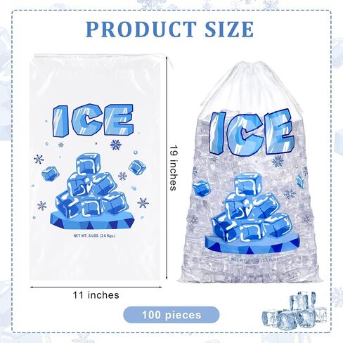 Aodaer 200 Pack Ice Bags with Drawstring 8 Lb 11 x 18 Inch Heavy-Duty Ice Bags Thick Clear Plastic Ice Bags Commercial Ice Bags Storage, 1.5 Mil Thickness in Saudi Arabia