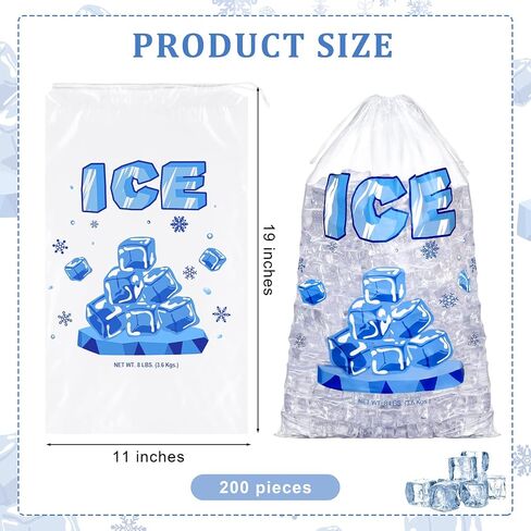 Aodaer 200 Pack Ice Bags with Drawstring 8 Lb 11 x 18 Inch Heavy-Duty Ice Bags Thick Clear Plastic Ice Bags Commercial Ice Bags Storage, 1.5 Mil Thickness in Saudi Arabia