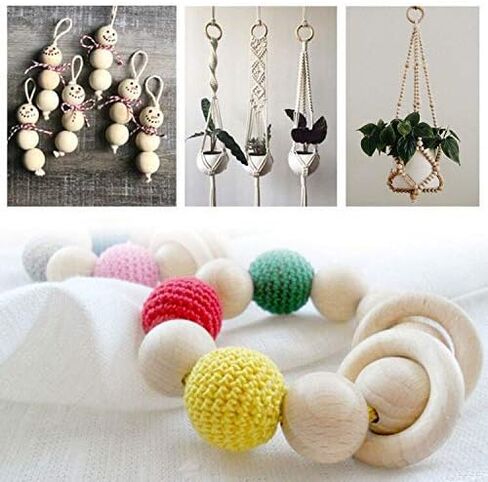 مجموعات حرفية SUNTQ Macrame مكونة من 80 قطعة - مجموعة متنوعة من الخرز الخشبي و50 قطعة من الخرز الخشبي و30 قطعة من الحلقات الخشبية للحرف اليدوية والمكرامية in Kuwait