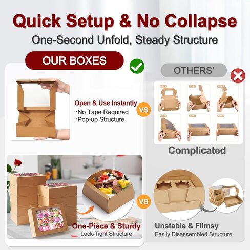 علب ملفات تعريف الارتباط Happyhiram مقاس 8 بوصات، صناديق حلوى المخبوزات المنبثقة مع نافذة، صندوق معجنات الحلوى بني لتقديم الهدايا، ملفات تعريف الارتباط، الفراولة المغطاة بالشوكولاتة، الحلوى، الفحم والدونات، 9 قطع in Kuwait