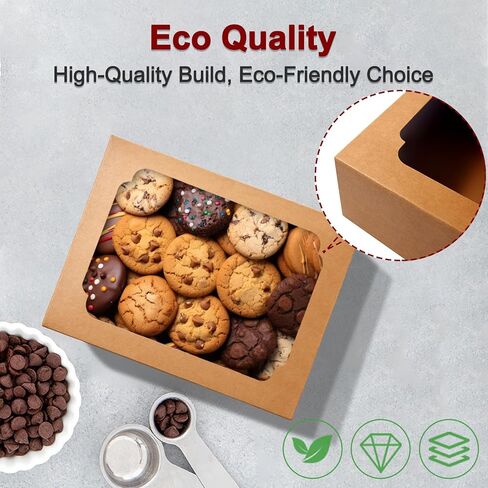 علب ملفات تعريف الارتباط Happyhiram مقاس 8 بوصات، صناديق حلوى المخبوزات المنبثقة مع نافذة، صندوق معجنات الحلوى بني لتقديم الهدايا، ملفات تعريف الارتباط، الفراولة المغطاة بالشوكولاتة، الحلوى، الفحم والدونات، 9 قطع in Kuwait