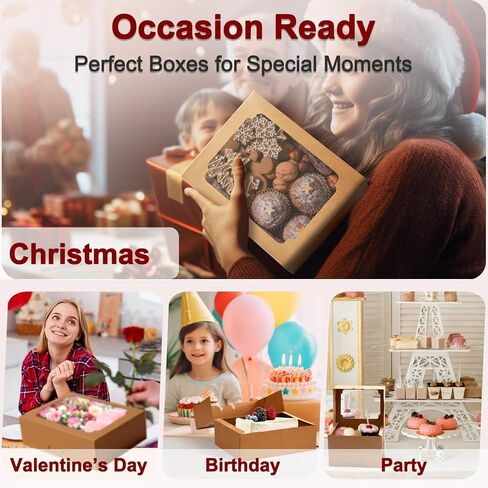 علب ملفات تعريف الارتباط Happyhiram مقاس 8 بوصات، صناديق حلوى المخبوزات المنبثقة مع نافذة، صندوق معجنات الحلوى بني لتقديم الهدايا، ملفات تعريف الارتباط، الفراولة المغطاة بالشوكولاتة، الحلوى، الفحم والدونات، 9 قطع in Kuwait